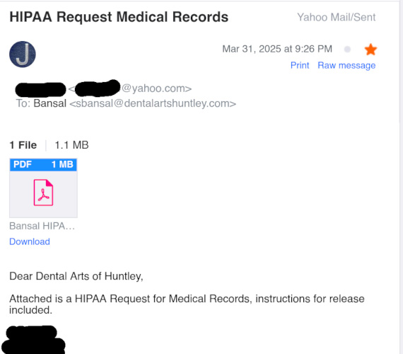 HIPAA Request for my dental records, no compliance from Dr Shobhit Bansal
